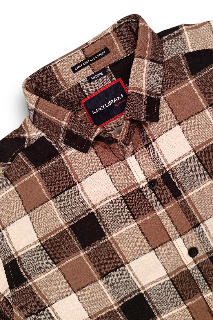 Men Stylish Coffee Tartan Shirt | Trendy Casual Wear Full Sleeve PRA-56800