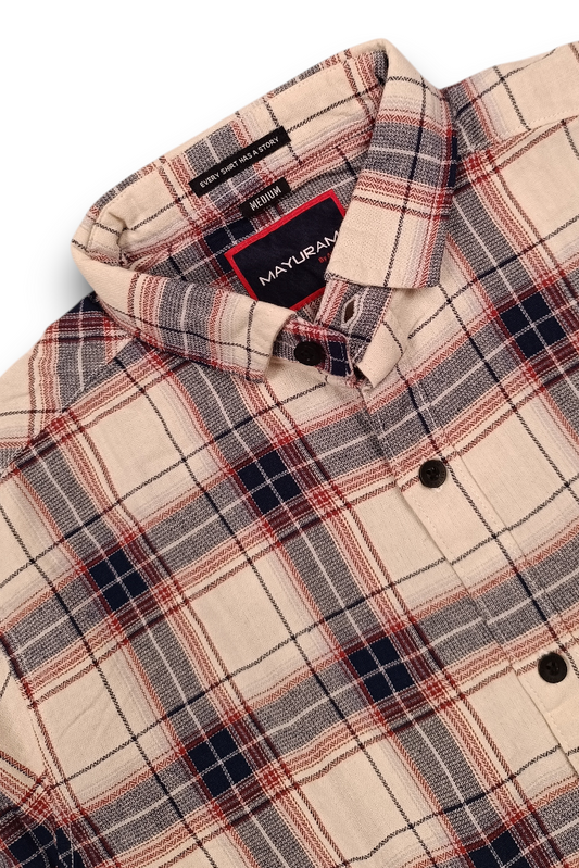 Cream Red Checks Shirt For Men - Casual Wear PRA-56800