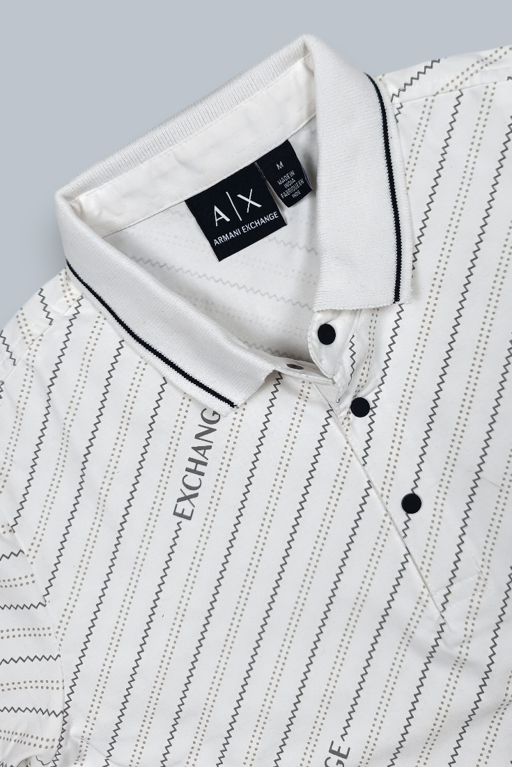 Men Premium White Striped Polo T-Shirt with Snap Buttons 144