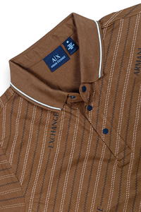 Men Premium Coffee Striped Polo T-Shirt with Snap Buttons 144