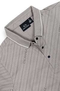 Men Premium Grey Striped Polo T-Shirt with Snap Buttons 144