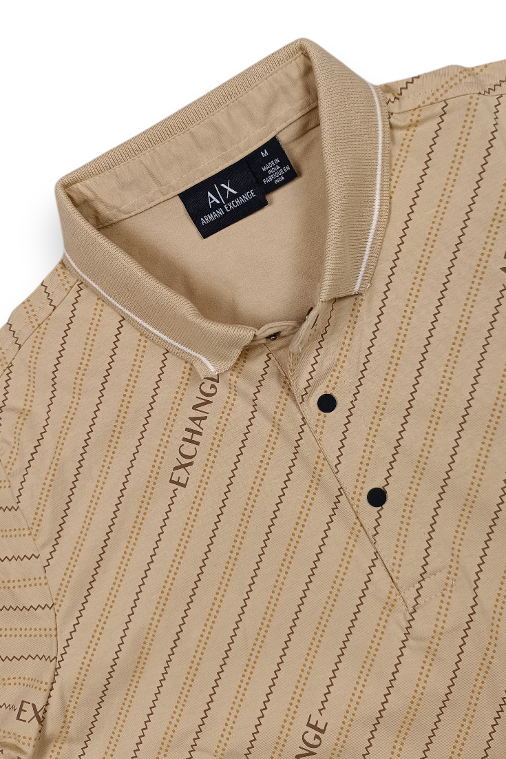 Men Premium Fawn Striped Polo T-Shirt with Snap Buttons 144