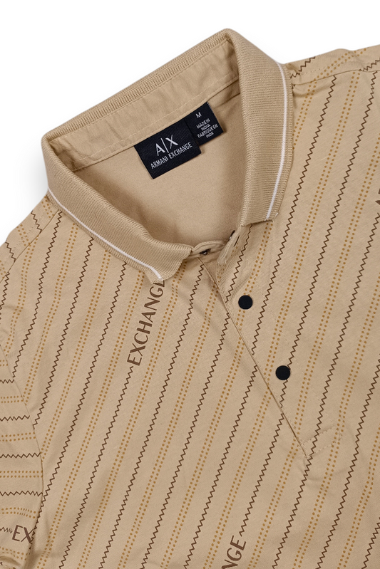 Men Premium Fawn Striped Polo T-Shirt with Snap Buttons 144