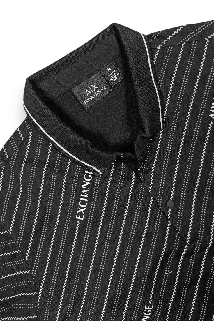 Men Premium Black Striped Polo T-Shirt with Snap Buttons 144