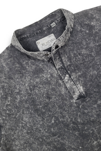 Men Black Acid Washed Henley Neck T-Shirt - Slim Fit 305