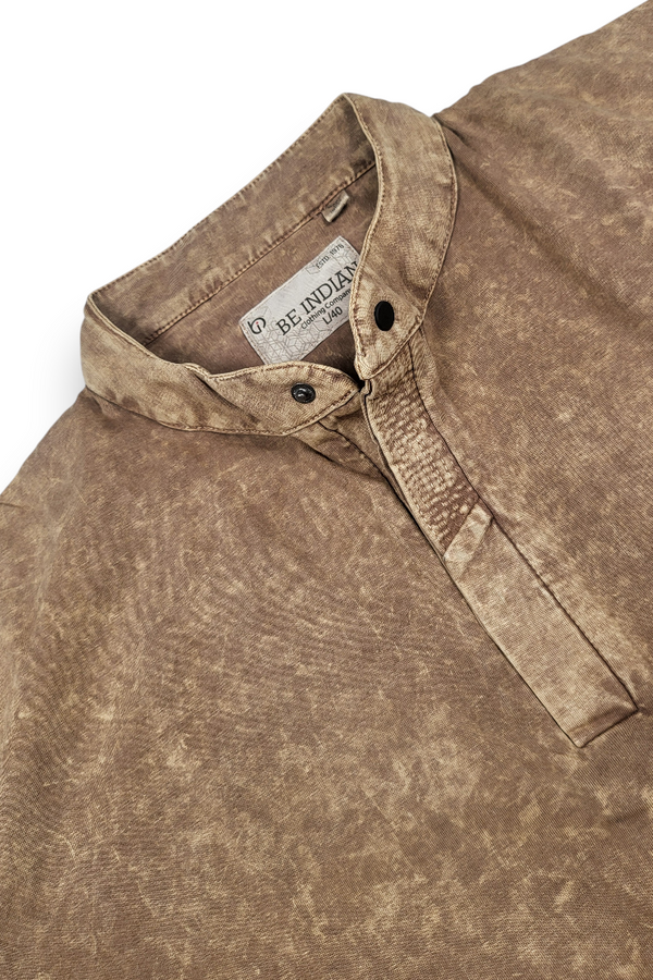Men Rust Acid Washed Henley Neck T-Shirt - Slim Fit 305