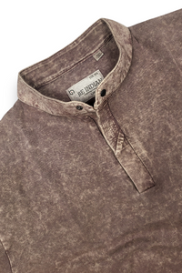 Men Brown Acid Washed Henley Neck T-Shirt - Slim Fit 305