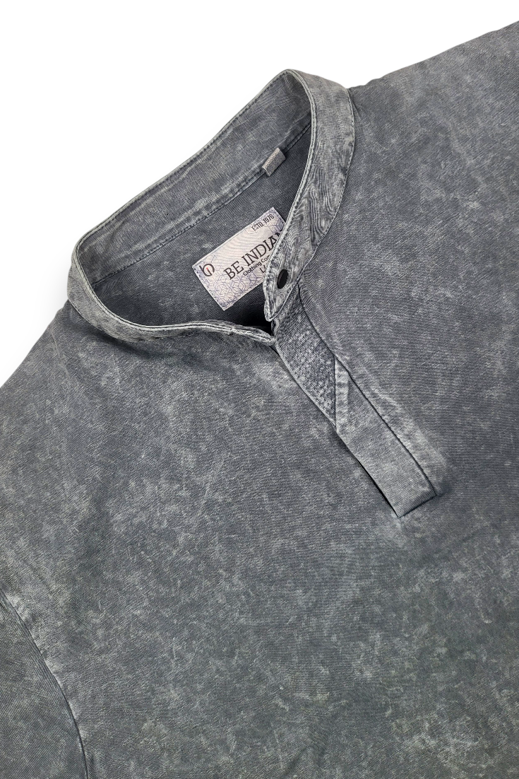 Men Pista Acid Washed Henley Neck T-Shirt - Slim Fit 305