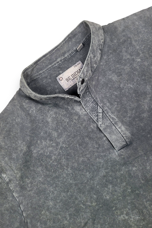 Men Pista Acid Washed Henley Neck T-Shirt - Slim Fit 305