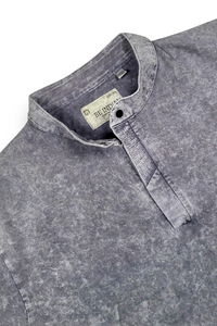 Men Grey Acid Washed Henley Neck T-Shirt - Slim Fit 305