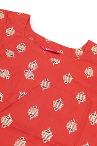 Women Rust Cotton Kurti with White Butti Print ATL101