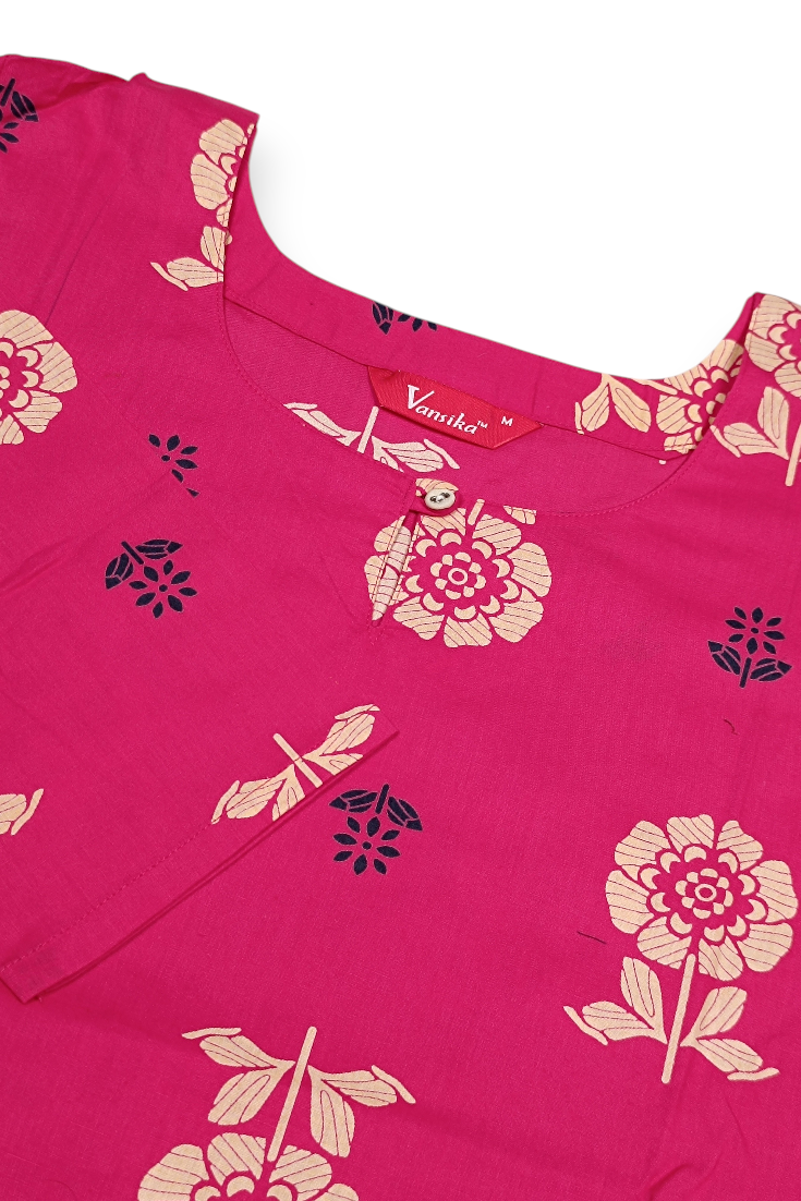 Women Pink Beige Floral Cotton Kurti | Daily Wear ATL101