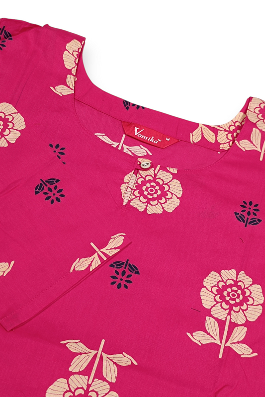 Women Pink Beige Floral Cotton Kurti | Daily Wear ATL101