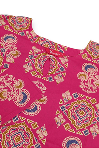 Women Pink Cotton Kurti with Mandala Ajrakh Block Print ATL101