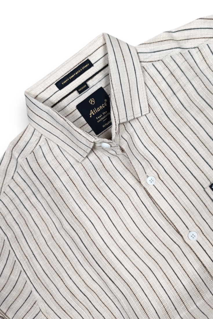 Men Cream & Black Striped Shirt - Full Sleeve SUGA-525