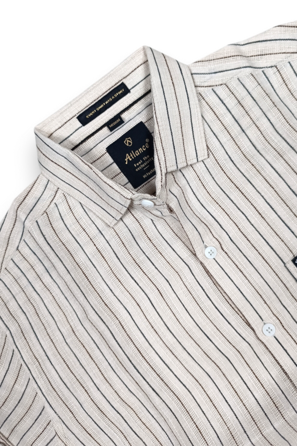 Men Cream & Black Striped Shirt - Full Sleeve SUGA-525