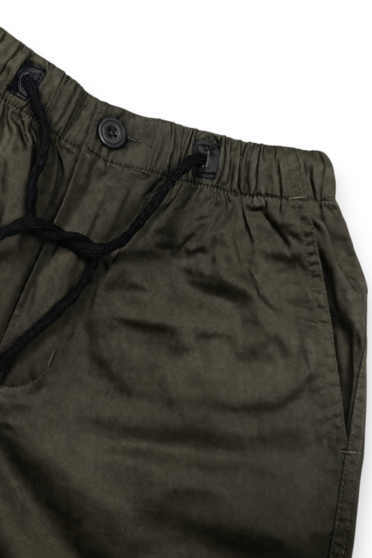 Men Olive Cargo Jogger Pants - 6 Pocket Slim Fit P-402
