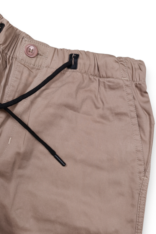 Men Beige Cargo Jogger Pants - 6 Pocket Slim Fit P-402