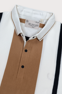 Men Brown & Black Striped Snap Button Polo T-Shirt ATL9244