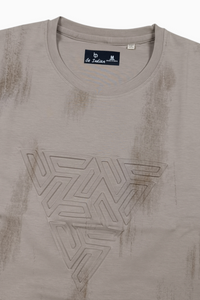 Men Beige Embossed Geometric Printed Round Neck T-Shirt ATL80207