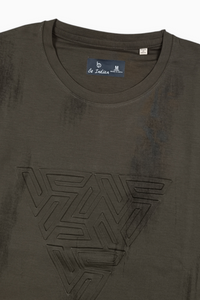 Men Green Embossed Geometric Printed Round Neck T-Shirt ATL80207