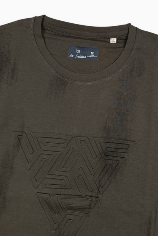 Men Green Embossed Geometric Printed Round Neck T-Shirt ATL80207
