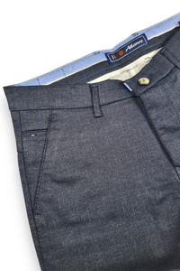 Men Slim Fit Navy Blue Textured Structure - Premium Cotton Trousers 5126