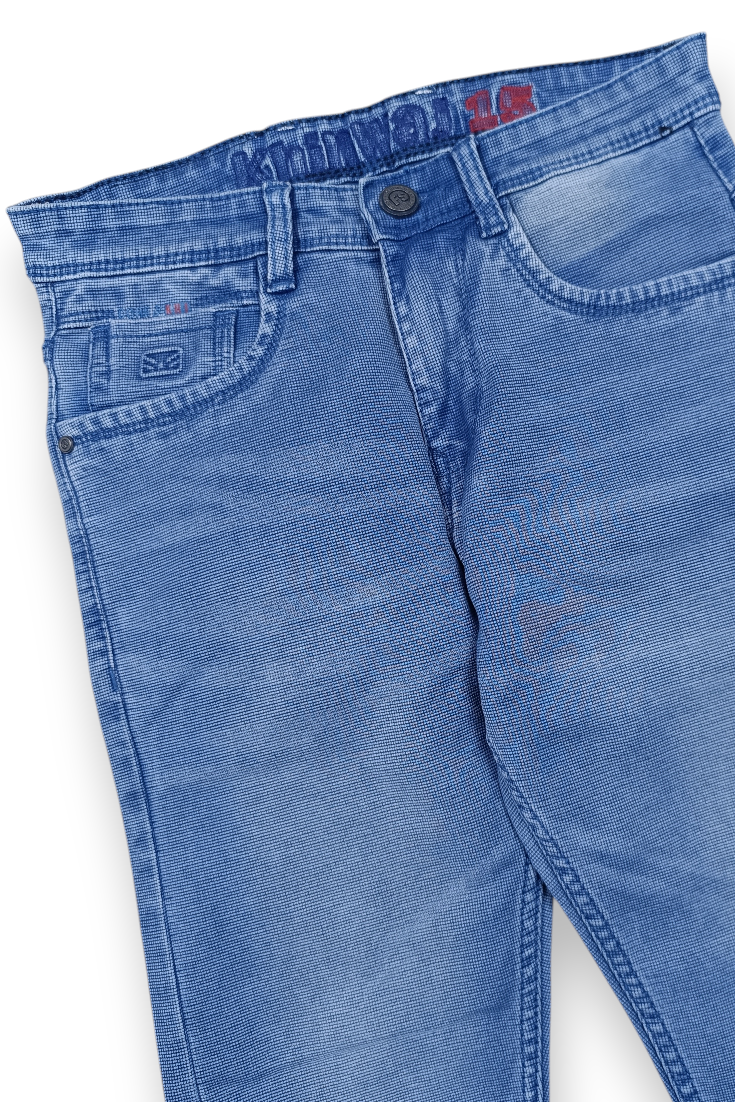 Men Blue Textured Ankle Fit Denim Jeans 9696