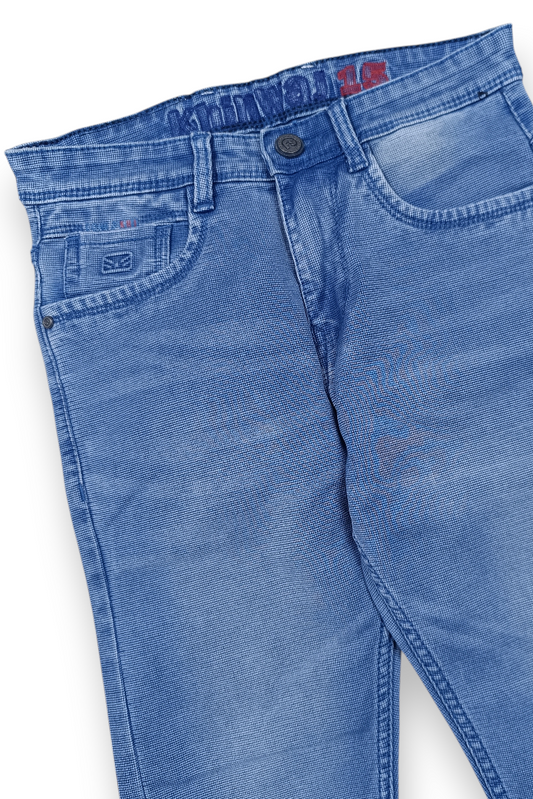 Men Blue Textured Ankle Fit Denim Jeans 9696
