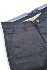 Men Slim Fit Navy Blue Textured Structure - Premium Cotton Trousers 5126