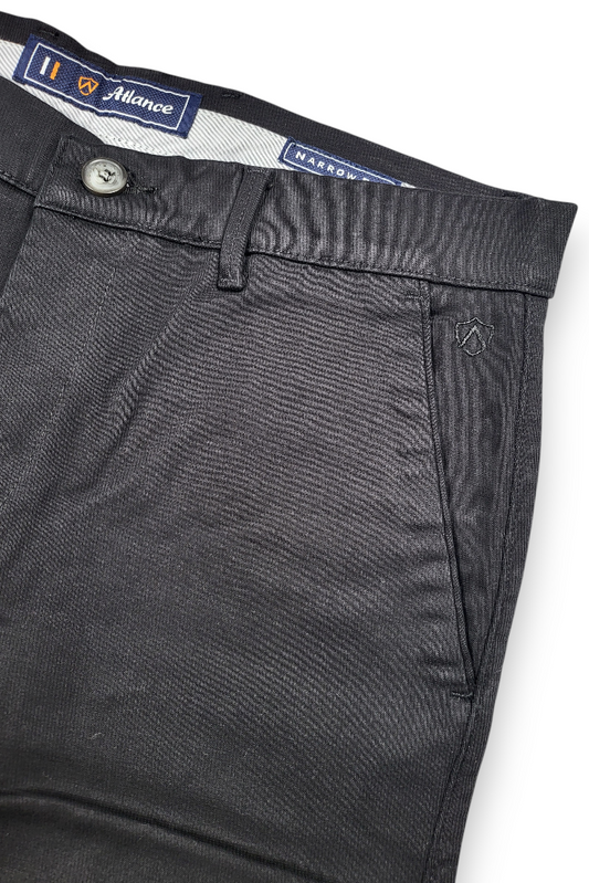 Men Black Satin-Finish Structure - Slim Fit Cotton Trousers 5127