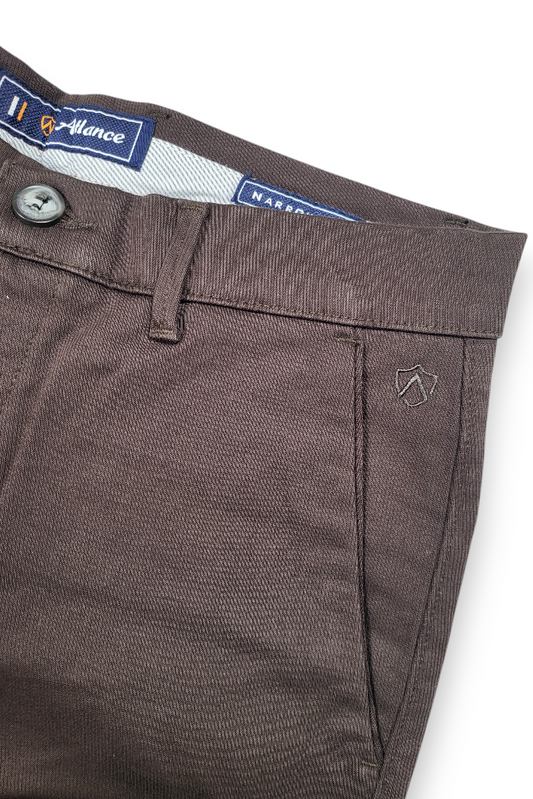 Men Coffee Satin-Finish Structure - Slim Fit Cotton Trousers