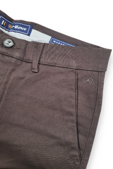 Men Coffee Satin-Finish Structure - Slim Fit Cotton Trousers 5127
