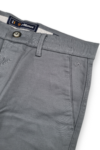Men Dark Grey Satin-Finish Structure - Slim Fit Cotton Trousers 5127