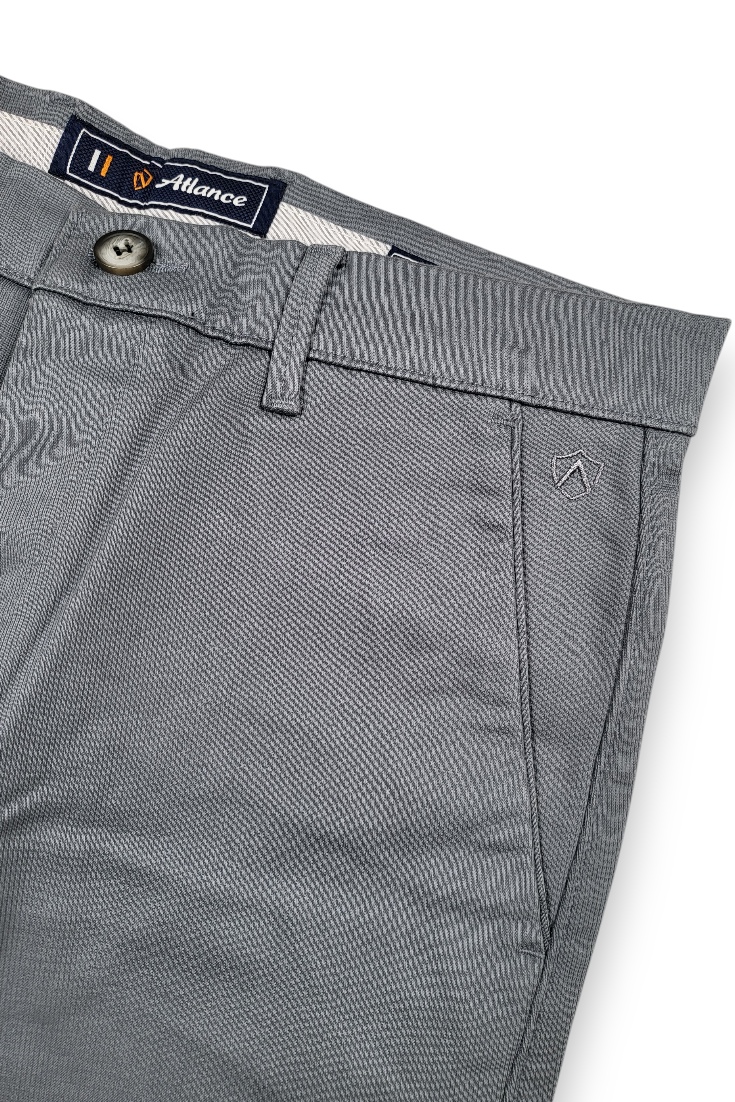 Men Dark Grey Satin-Finish Structure - Slim Fit Cotton Trousers 5127