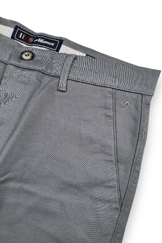 Men Dark Grey Satin-Finish Structure - Slim Fit Cotton Trousers