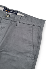 Men Dark Grey Satin-Finish Structure - Slim Fit Cotton Trousers 5127