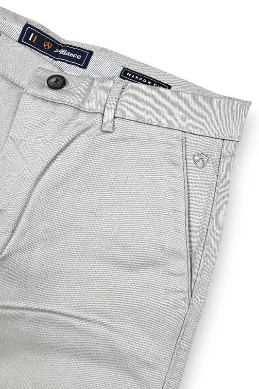 Men Grey Satin-Finish Structure - Slim Fit Cotton Trousers