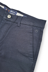 Men Navy Blue Satin-Finish Structure - Slim Fit Cotton Trousers 5127