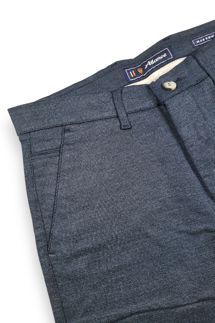 Men Narrow Fit Blue Melange Structure - Textured Cotton Chinos 5128