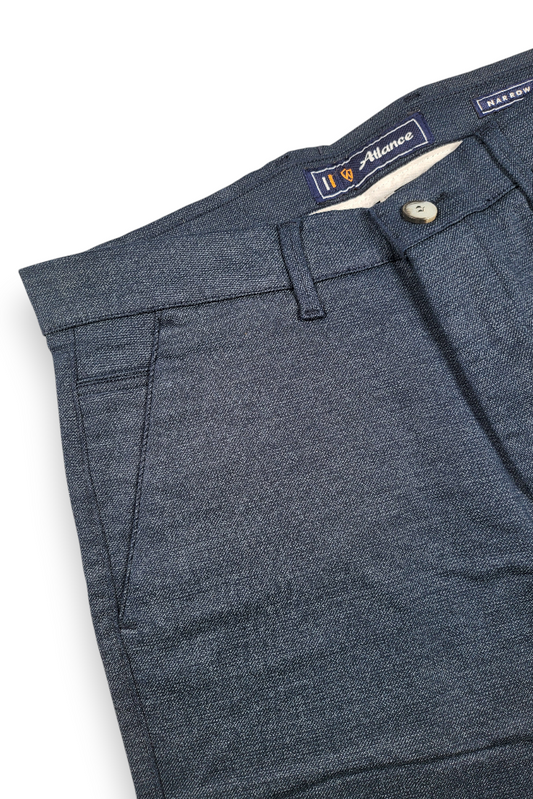 Men Narrow Fit Blue Melange Structure - Textured Cotton Chinos