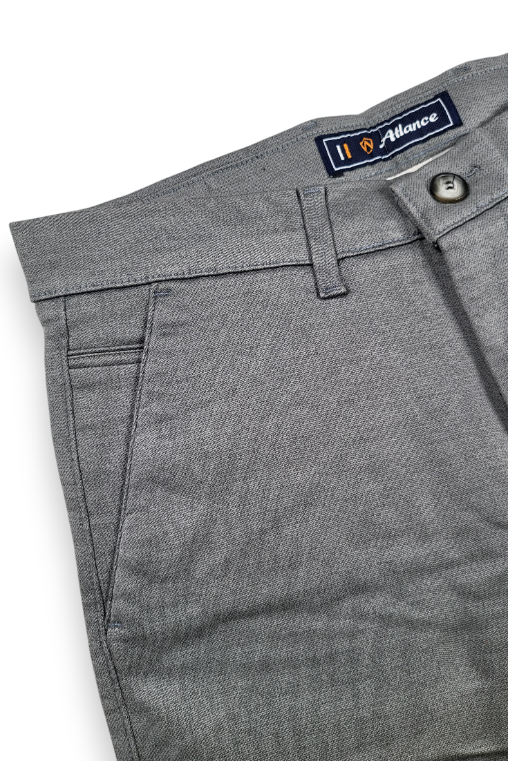 Men Narrow Fit Dark Grey Melange Structure - Textured Cotton Chinos 5128