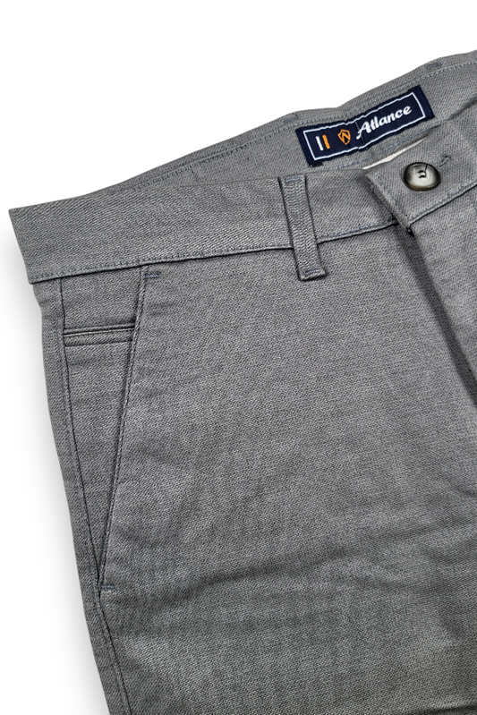 Men Narrow Fit Dark Grey Melange Structure - Textured Cotton Chinos