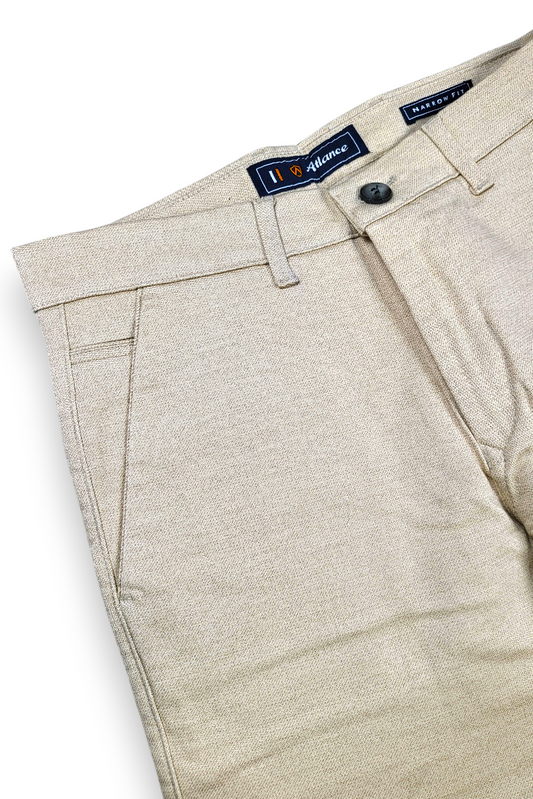 Men Narrow Fit Fawn Melange Structure - Textured Cotton Chinos