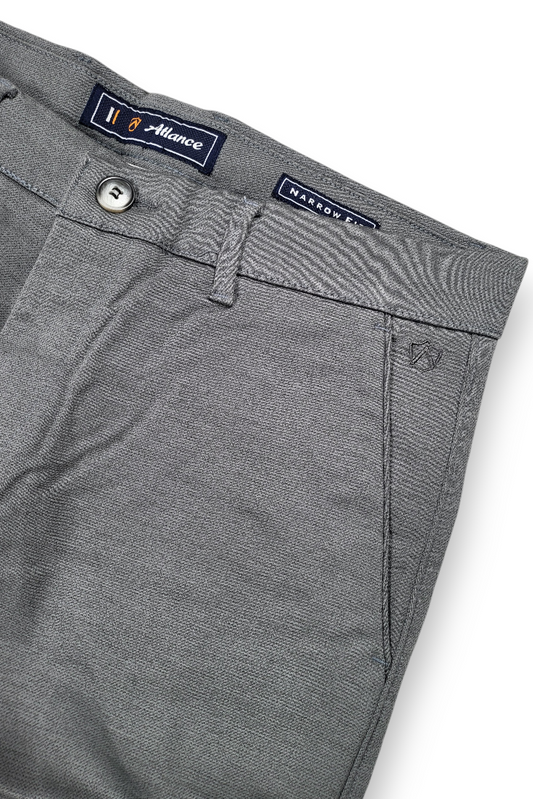 Men Narrow Fit Grey Melange Structure - Textured Cotton Chinos