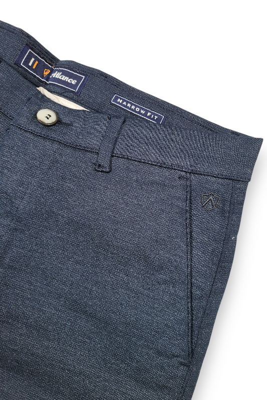 Men Narrow Fit Navy Blue Melange Structure - Textured Cotton Chinos