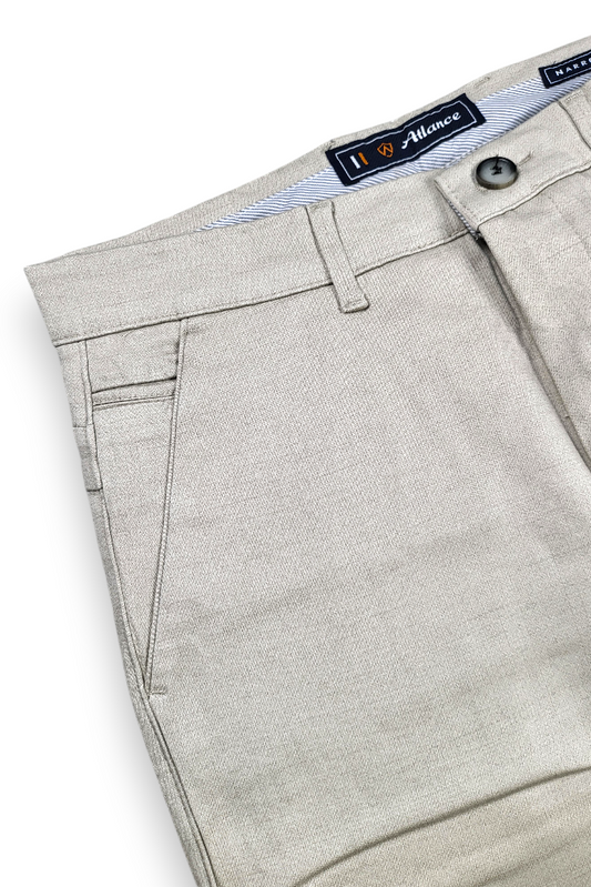 Men Cream Textured Narrow Fit Structure Pants for Men | Office & Casual Wear