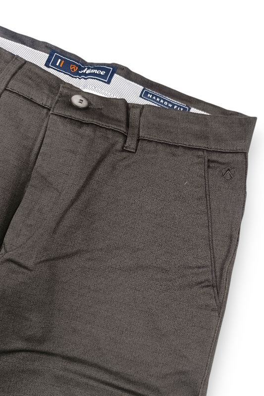 Men Olive Textured Narrow Fit Structure Pants for Men | Office & Casual Wear