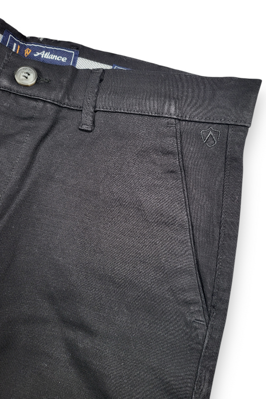 Men Black Micro-Textured Cotton Chinos | Stylish Narrow Fit Pants