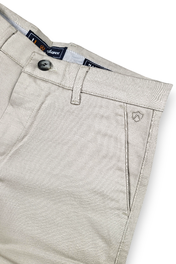 Men Cream Micro-Textured Cotton Chinos | Stylish Narrow Fit Pants 5130